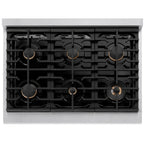 ZLINE Autograph Edition 36 in. 5.2 cu. ft. Paramount Gas Range with 6 Burners and Convection Oven in Satin Stainless Steel with Polished Gold Accents (SGRSZ-36-G)