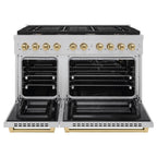 ZLINE Autograph Edition 48 in. 6.7 cu. ft. Paramount Double Oven Gas Range with 8 Burners in Satin Stainless Steel with Champagne Bronze Accents (SGRSZ-48-CB)
