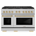 ZLINE Autograph Edition 48 in. 6.7 cu. ft. Paramount Double Oven Gas Range with 8 Burners in Satin Stainless Steel with Champagne Bronze Accents (SGRSZ-48-CB)