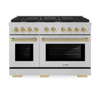 ZLINE Autograph Package - 48 In. Gas Range and Range Hood in Satin Stainless Steel with Champagne Bronze Accents, 2AKPR-RGSRH48-CB