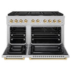 ZLINE Autograph Edition 48 in. 6.7 cu. ft. Paramount Double Oven Gas Range with 8 Burners in Satin Stainless Steel with Polished Gold Accents (SGRSZ-48-G)