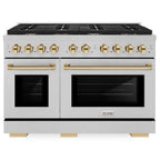 ZLINE Autograph Edition 48 in. 6.7 cu. ft. Paramount Double Oven Gas Range with 8 Burners in Satin Stainless Steel with Polished Gold Accents (SGRSZ-48-G)