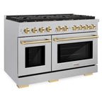ZLINE Autograph Package - 48 In. Gas Range and Range Hood in Satin Stainless Steel with Gold Accents, 2AKPR-RGSRH48-G