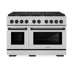 ZLINE Autograph Edition 48 in. Paramount Double Oven Gas Range with 8 Burner Cooktop in Satin Stainless Steel with Matte Black Accents, 6.7 cu. ft., SGRSZ-48-MB
