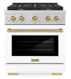 ZLINE Autograph Edition 30 in. 4.2 cu. ft. Paramount Dual Fuel Range with 4-Burner Gas Cooktop and Electric Convection Oven in Satin Stainless Steel with White Matte Door and Champagne Bronze Accents (SDRSZ-WM-30-CB)