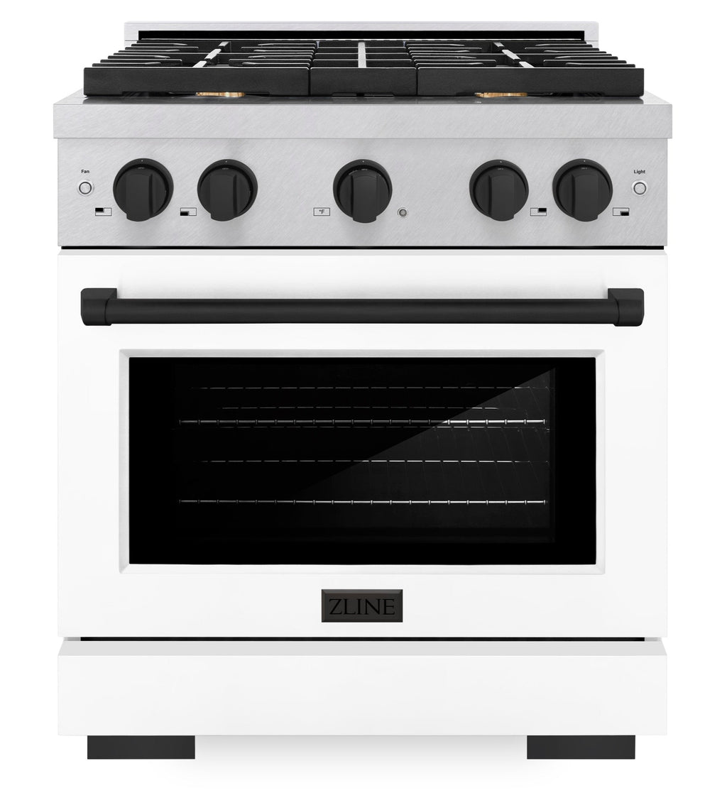 ZLINE Autograph Edition 36 in. 5.2 cu. ft. Paramount Dual Fuel Range with 6 Gas Burners and Electric Convection Oven, Satin Stainless Steel with White Matte Door and Champagne Bronze Accents (SDRSZ-WM-36-CB)