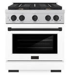 ZLINE Autograph Edition 36 in. 5.2 cu. ft. Paramount Dual Fuel Range with 6 Gas Burners and Electric Convection Oven, Satin Stainless Steel with White Matte Door and Champagne Bronze Accents (SDRSZ-WM-36-CB)