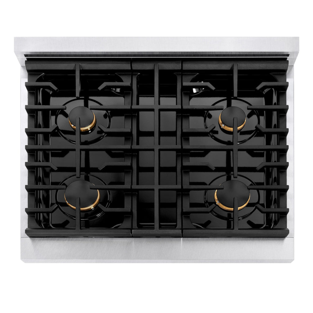 ZLINE Autograph Edition 36 in. 5.2 cu. ft. Paramount Dual Fuel Range with 6 Gas Burners and Electric Convection Oven, Satin Stainless Steel with White Matte Door and Champagne Bronze Accents (SDRSZ-WM-36-CB)
