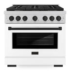 ZLINE Autograph Edition 36 in. Paramount Dual Fuel Range 5.2 cu. ft. with 6 Gas Burners and Electric Convection Oven in Satin Stainless Steel with White Matte Door and Matte Black Accents (SDRSZ-WM-36-MB)