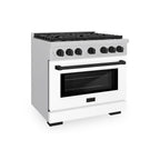 ZLINE Autograph Edition 36 in. Paramount Dual Fuel Range 5.2 cu. ft. with 6 Gas Burners and Electric Convection Oven in Satin Stainless Steel with White Matte Door and Matte Black Accents (SDRSZ-WM-36-MB)