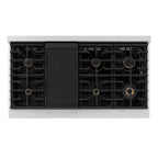 ZLINE Autograph Edition 48 in. Paramount Double Oven Dual Fuel Range with 8 Gas Burners, 6.7 cu. ft. Capacity, Satin Stainless Steel with White Matte Doors and Champagne Bronze Accents (SDRSZ-WM-48-CB)