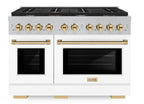 ZLINE Autograph Edition 48 in. 6.7 cu. ft. Paramount Double Oven Dual Fuel Range with 8 Burner Gas Cooktop, Satin Stainless Steel with White Matte Doors and Polished Gold Accents (SDRSZ-WM-48-G)