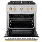 ZLINE Autograph Edition 30 in. 4.2 cu. ft. Paramount Gas Range with 4 Burners, Convection Gas Oven, Satin Stainless Steel with White Matte Door and Champagne Bronze Accents (SGRSZ-WM-30-CB)