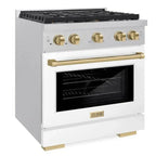 ZLINE Autograph Edition 30 in. 4.2 cu. ft. Paramount Gas Range with 4 Burners, Convection Gas Oven, Satin Stainless Steel with White Matte Door and Champagne Bronze Accents (SGRSZ-WM-30-CB)