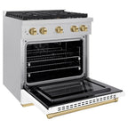 ZLINE Autograph Edition 30 in. 4.2 cu. ft. Paramount Gas Range with 4 Burners, Convection Gas Oven, Satin Stainless Steel with White Matte Door and Champagne Bronze Accents (SGRSZ-WM-30-CB)