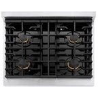 ZLINE Autograph Edition 30 in. 4.2 cu. ft. Paramount Gas Range with 4 Burners, Convection Gas Oven, Satin Stainless Steel with White Matte Door and Champagne Bronze Accents (SGRSZ-WM-30-CB)