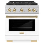 ZLINE Autograph Edition 30 in. Paramount Gas Range 4.2 cu. ft. with 4 Burner Gas Cooktop and Convection Gas Oven in Satin Stainless Steel with White Matte Door and Polished Gold Accents (SGRSZ-WM-30-G)