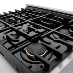 ZLINE Autograph Edition 30 in. Paramount Gas Range 4.2 cu. ft. with 4 Burner Gas Cooktop and Convection Gas Oven in Satin Stainless Steel with White Matte Door and Polished Gold Accents (SGRSZ-WM-30-G)