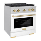 ZLINE Autograph Edition 30 in. Paramount Gas Range 4.2 cu. ft. with 4 Burner Gas Cooktop and Convection Gas Oven in Satin Stainless Steel with White Matte Door and Polished Gold Accents (SGRSZ-WM-30-G)