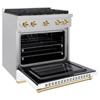ZLINE Autograph Edition 30 in. Paramount Gas Range 4.2 cu. ft. with 4 Burner Gas Cooktop and Convection Gas Oven in Satin Stainless Steel with White Matte Door and Polished Gold Accents (SGRSZ-WM-30-G)
