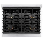 ZLINE Autograph Edition 30 in. Paramount Gas Range 4.2 cu. ft. with 4 Burner Gas Cooktop and Convection Gas Oven in Satin Stainless Steel with White Matte Door and Polished Gold Accents (SGRSZ-WM-30-G)