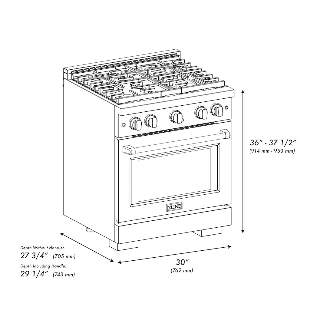ZLINE Autograph Edition 30 in. 4.2 cu. ft. Paramount Gas Range with 4 Burners and Convection Gas Oven in Satin Stainless Steel with White Matte Door and Matte Black Accents (SGRSZ-WM-30-MB)