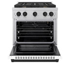 ZLINE Autograph Edition 30 in. 4.2 cu. ft. Paramount Gas Range with 4 Burners and Convection Gas Oven in Satin Stainless Steel with White Matte Door and Matte Black Accents (SGRSZ-WM-30-MB)