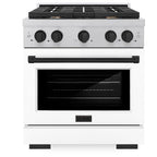 ZLINE Autograph Edition 30 in. 4.2 cu. ft. Paramount Gas Range with 4 Burners and Convection Gas Oven in Satin Stainless Steel with White Matte Door and Matte Black Accents (SGRSZ-WM-30-MB)