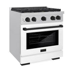 ZLINE Autograph Edition 30 in. 4.2 cu. ft. Paramount Gas Range with 4 Burners and Convection Gas Oven in Satin Stainless Steel with White Matte Door and Matte Black Accents (SGRSZ-WM-30-MB)