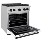 ZLINE Autograph Edition 30 in. 4.2 cu. ft. Paramount Gas Range with 4 Burners and Convection Gas Oven in Satin Stainless Steel with White Matte Door and Matte Black Accents (SGRSZ-WM-30-MB)