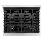 ZLINE Autograph Edition 30 in. 4.2 cu. ft. Paramount Gas Range with 4 Burners and Convection Gas Oven in Satin Stainless Steel with White Matte Door and Matte Black Accents (SGRSZ-WM-30-MB)