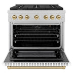 ZLINE Autograph Edition 36 in. 5.2 cu. ft. Paramount Gas Range with 6 Burners and Convection Oven in Satin Stainless Steel with White Matte Door and Champagne Bronze Accents (SGRSZ-WM-36-CB)