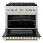 ZLINE Autograph Edition 36 in. 5.2 cu. ft. Paramount Gas Range with 6 Burners and Convection Gas Oven in Satin Stainless Steel with White Matte Door and Polished Gold Accents (SGRSZ-WM-36-G)