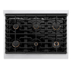 ZLINE Autograph Edition 36 in. 5.2 cu. ft. Paramount Gas Range with 6 Burners and Convection Gas Oven in Satin Stainless Steel with White Matte Door and Polished Gold Accents (SGRSZ-WM-36-G)