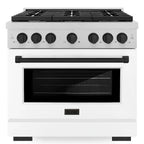 ZLINE Autograph Edition 36 in. 5.2 cu. ft. Paramount Gas Range with 6 Burners and Convection Gas Oven in Satin Stainless Steel with White Matte Door and Matte Black Accents (SGRSZ-WM-36-MB)