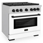 ZLINE Autograph Edition 36 in. 5.2 cu. ft. Paramount Gas Range with 6 Burners and Convection Gas Oven in Satin Stainless Steel with White Matte Door and Matte Black Accents (SGRSZ-WM-36-MB)