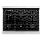 ZLINE Autograph Edition 36 in. 5.2 cu. ft. Paramount Gas Range with 6 Burners and Convection Gas Oven in Satin Stainless Steel with White Matte Door and Matte Black Accents (SGRSZ-WM-36-MB)