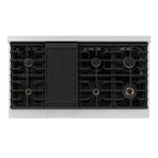 ZLINE Autograph 48 in. 6.7 cu. ft. Paramount Double Oven Gas Range with 8 Burners in Satin Stainless Steel with White Matte Doors and Polished Gold Accents (SGRSZ-WM-48-G)