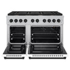ZLINE Autograph Edition 48 in. Paramount Double Oven Gas Range, 8 Burner Cooktop, 6.7 cu. ft., Satin Stainless Steel with White Matte Doors and Matte Black Accents (SGRSZ-WM-48-MB)