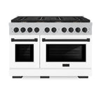 ZLINE Autograph Edition 48 in. Paramount Double Oven Gas Range, 8 Burner Cooktop, 6.7 cu. ft., Satin Stainless Steel with White Matte Doors and Matte Black Accents (SGRSZ-WM-48-MB)