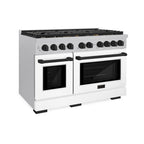 ZLINE Autograph Edition 48 in. Paramount Double Oven Gas Range, 8 Burner Cooktop, 6.7 cu. ft., Satin Stainless Steel with White Matte Doors and Matte Black Accents (SGRSZ-WM-48-MB)