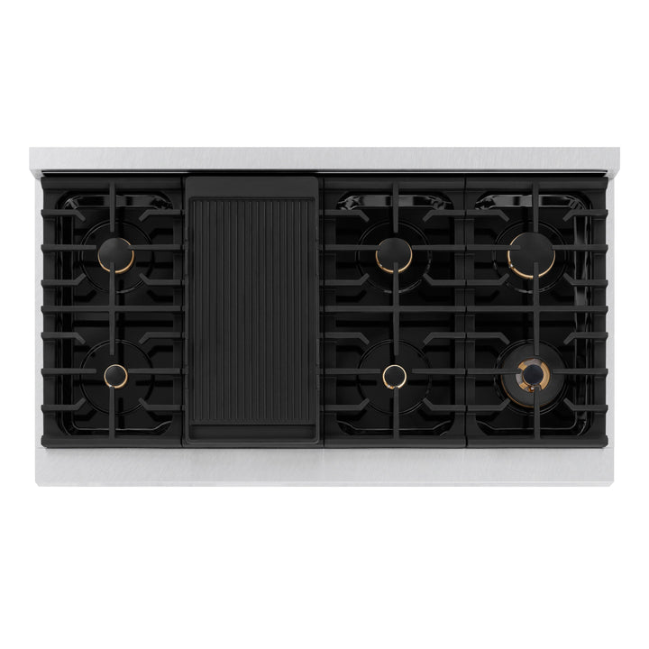 ZLINE Autograph Edition 48 in. Paramount Double Oven Gas Range, 8 Burner Cooktop, 6.7 cu. ft., Satin Stainless Steel with White Matte Doors and Matte Black Accents (SGRSZ-WM-48-MB)