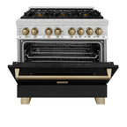 ZLINE Autograph Edition 36 in. 4.6 cu. ft. Dual Fuel Range with Gas Cooktop and Electric Oven, Black Matte Door with Champagne Bronze Accents (RAZ-BLM-36-CB)