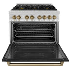 ZLINE Autograph Edition 36 in. 4.6 cu. ft. Dual Fuel Range with Gas Cooktop and Electric Oven, Black Matte Door with Champagne Bronze Accents (RAZ-BLM-36-CB)