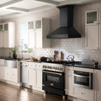 ZLINE Autograph Edition 36 in. 4.6 cu. ft. Dual Fuel Range with Gas Cooktop and Electric Oven, Black Matte Door with Champagne Bronze Accents (RAZ-BLM-36-CB)