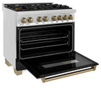 ZLINE Autograph Edition 36 in. 4.6 cu. ft. Dual Fuel Range with Gas Cooktop and Electric Oven, Black Matte Door with Champagne Bronze Accents (RAZ-BLM-36-CB)
