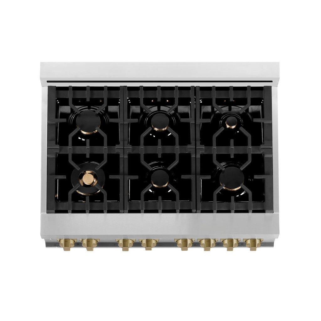 ZLINE Autograph Edition 36 in. 4.6 cu. ft. Dual Fuel Range with Gas Cooktop and Electric Oven, Black Matte Door with Champagne Bronze Accents (RAZ-BLM-36-CB)