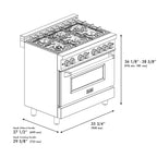 ZLINE Autograph 36 in. Dual Fuel Range 4.6 cu. ft. with Gas Cooktop, Electric Oven, Black Matte Door and Gold Accents (RAZ-BLM-36-G)