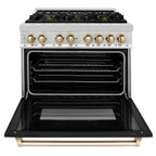 ZLINE Autograph 36 in. Dual Fuel Range 4.6 cu. ft. with Gas Cooktop, Electric Oven, Black Matte Door and Gold Accents (RAZ-BLM-36-G)