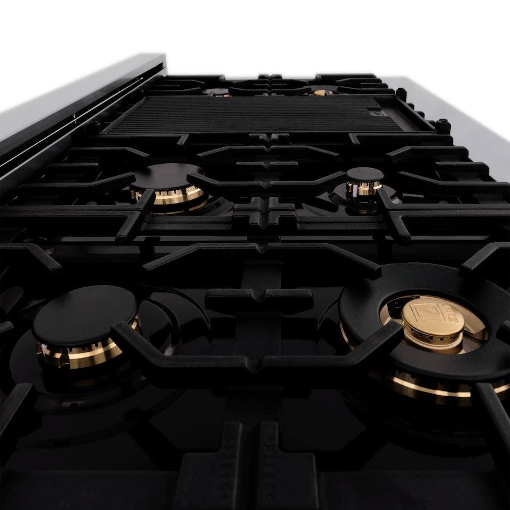 ZLINE Autograph Edition 48 in. Dual Fuel Range with Black Matte Door and Gold Accents, 6.0 cu. ft. (RAZ-BLM-48-G)